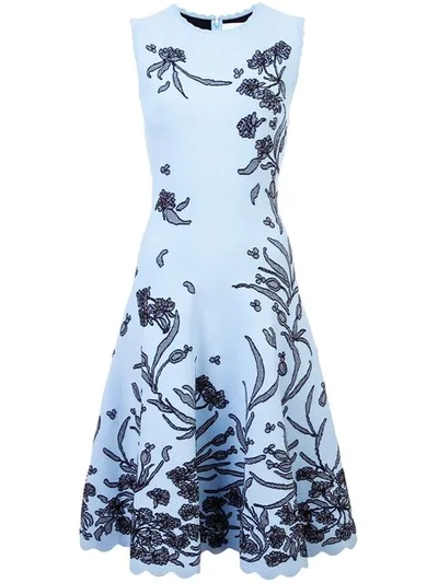 Shop Carolina Herrera Floral Embroidered Dress In Blue