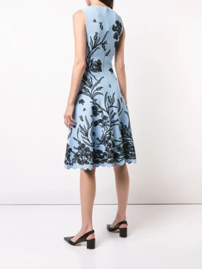 Shop Carolina Herrera Floral Embroidered Dress In Blue