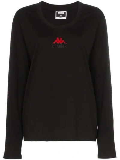 Shop Charm's X Kappa Flame Motif Long-sleeved Cotton T-shirt In Black