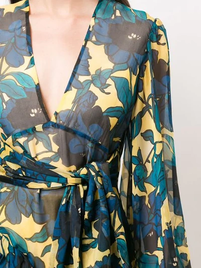 Shop Caroline Constas Floral Printed Flared Dress In Blue