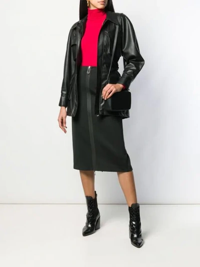 Shop Fendi Front Zip Midi Skirt In Black