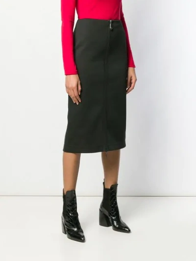 Shop Fendi Front Zip Midi Skirt In Black