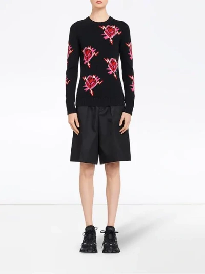 Shop Prada Rose Knitted Jumper - Black
