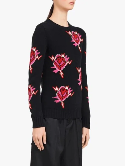 Shop Prada Rose Knitted Jumper - Black