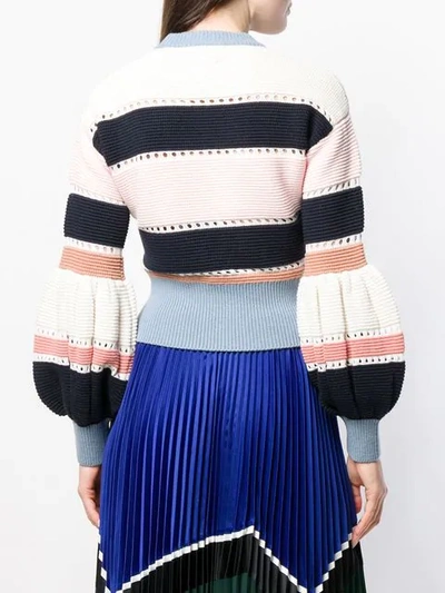 Shop Self-portrait Puff Sleeve Striped Sweater In Multi Stripe