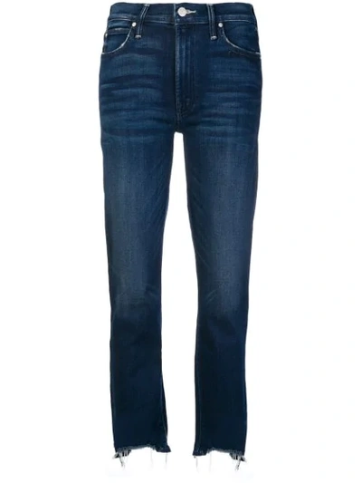 Shop Mother Raw Hem Jeans In Blue