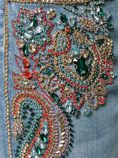 ROBERTO CAVALLI CRYSTAL EMBROIDERED CROPPED JEANS - 蓝色