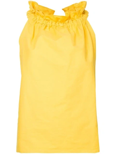 Shop Atlantique Ascoli Ruffled Neck Blouse In Yellow