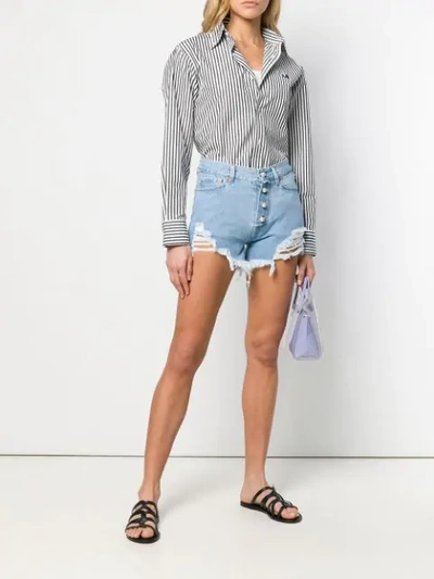 Shop Forte Dei Marmi Couture Pearl-embellished Distressed Shorts In Blue