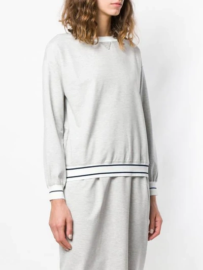 Shop Fabiana Filippi Striped Hem Sweatshirt In Grey