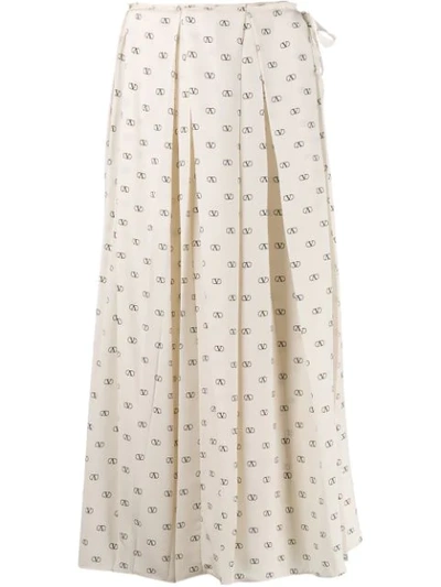 Shop Valentino Vlogo Print Pleated Skirt In Neutrals