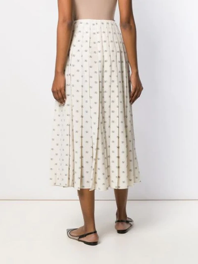 Shop Valentino Vlogo Print Pleated Skirt In Neutrals