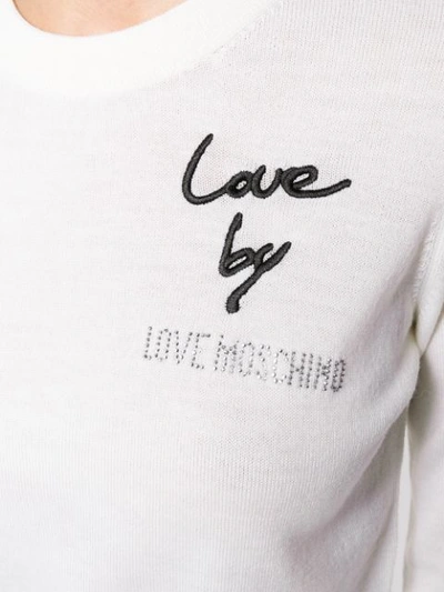 Shop Love Moschino Logo Patch Fitted Sweater - Neutrals