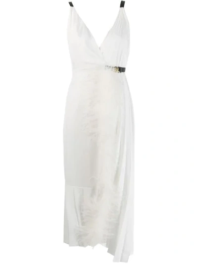 Shop Prada Feather Trim Midi Dress In White