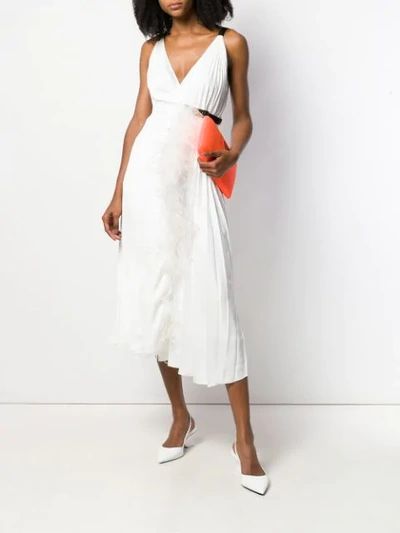 Shop Prada Feather Trim Midi Dress In White