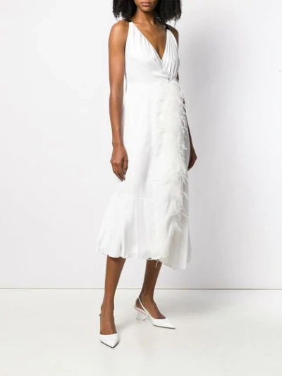 Shop Prada Feather Trim Midi Dress In White