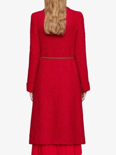 Shop Gucci Tweed Coat With Horsebit Belt In 6511 Red