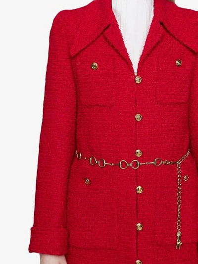 Shop Gucci Tweed Coat With Horsebit Belt In 6511 Red