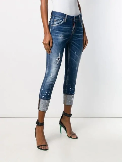 Shop Dsquared2 Distressed Turn Up Jeans In Blue