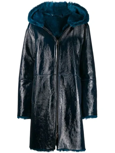 Shop Manzoni 24 Fur-trimmed Coat In Ink Blue