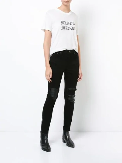 Shop Amiri Distressed Detail Ribbed Knee Skinny Jeans In Black