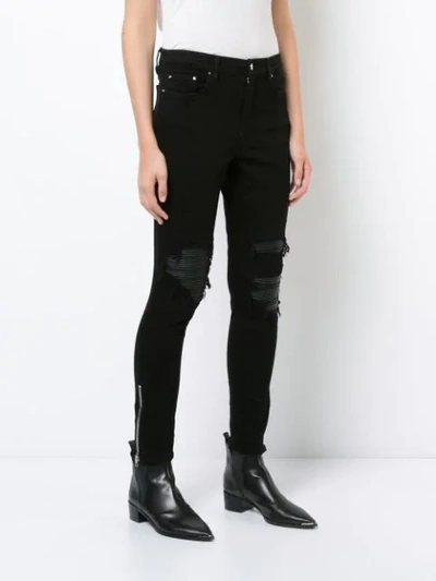 AMIRI DISTRESSED DETAIL RIBBED KNEE SKINNY JEANS - 黑色