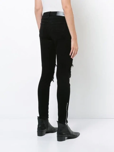 AMIRI DISTRESSED DETAIL RIBBED KNEE SKINNY JEANS - 黑色