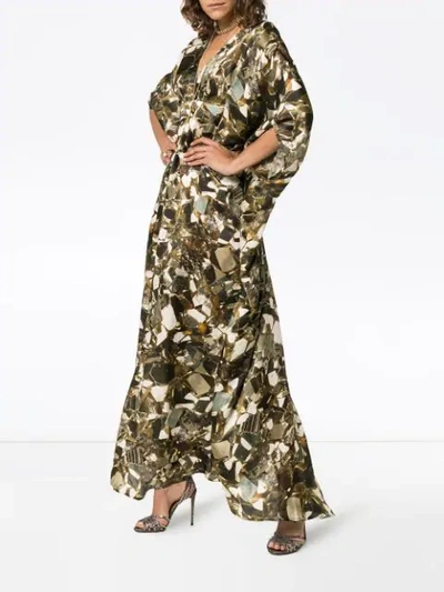Shop Marta Larsson Printed Crystal Pyrite Silk Kaftan Maxi Dress In Brown