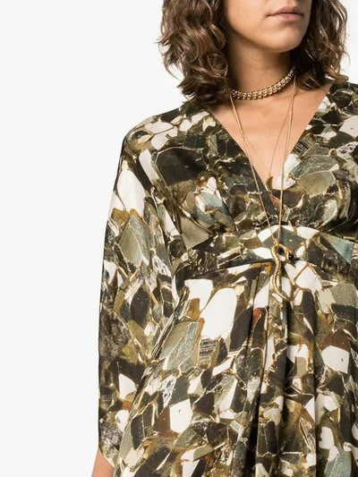 Shop Marta Larsson Printed Crystal Pyrite Silk Kaftan Maxi Dress In Brown