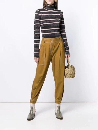 ULLA JOHNSON TURTLE-NECK STRIPED TOP - 大地色