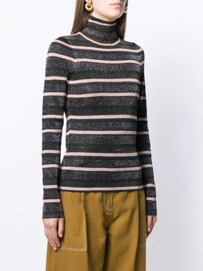 ULLA JOHNSON TURTLE-NECK STRIPED TOP - 大地色