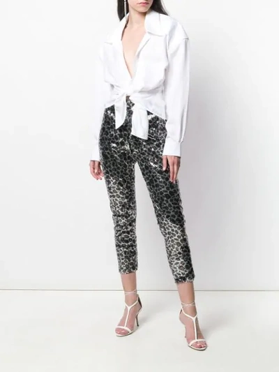 Shop Laneus Sequin Leopard Trousers In Silver