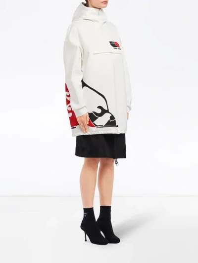 Shop Prada Fleece Logo Print Hoodie In F0xgy White+white + Red