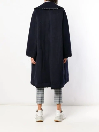 Shop Comme Des Garçons Oversized Ruffle Trim Coat In Blue