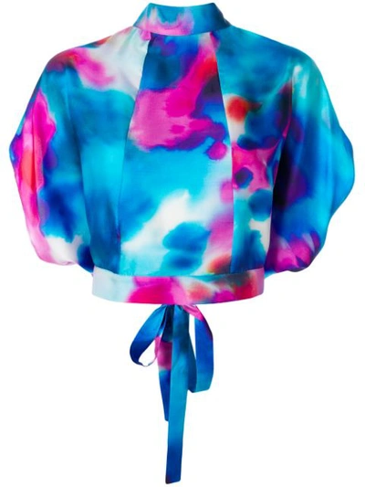 Shop Msgm Printed Cropped Blouse - Multicolour