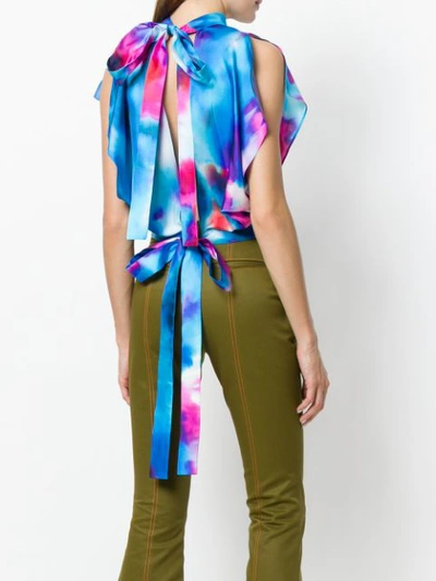 Shop Msgm Printed Cropped Blouse - Multicolour