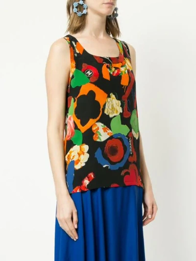 Pre-owned Chanel Artistic Print Sleeveless Top In Black