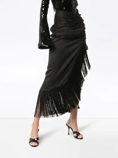 Shop Magda Butrym Alba Fringed Silk Skirt In Black