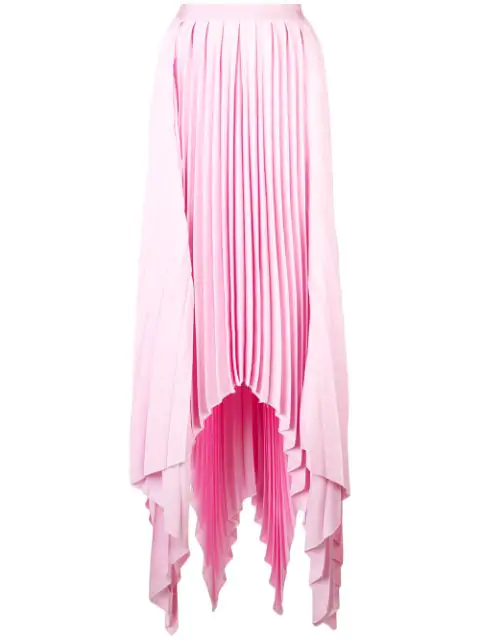 Khaite Charlotte Pleated Asymmetric Satin Midi Skirt In Pink | ModeSens