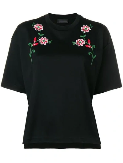 Shop Diesel Black Gold Flower Embroidery T-shirt In Black