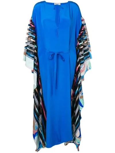 Shop Emilio Pucci Embroidered Silk Cady Kaftan Dress In Blue