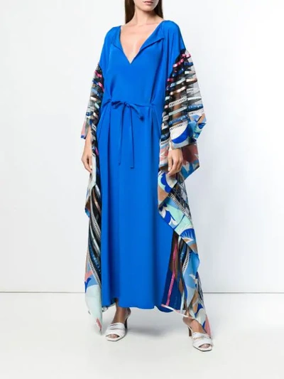 Shop Emilio Pucci Embroidered Silk Cady Kaftan Dress In Blue