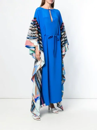 Shop Emilio Pucci Embroidered Silk Cady Kaftan Dress In Blue