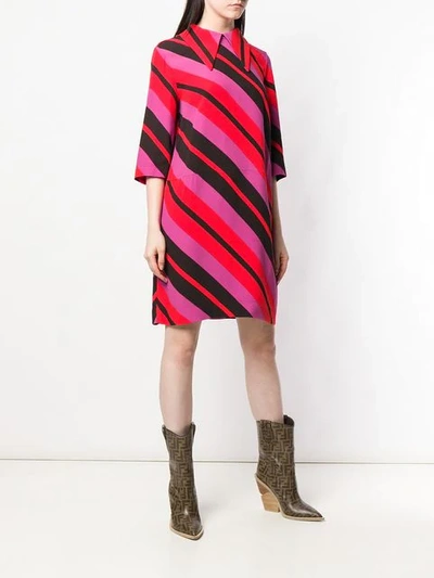 Shop Marni Striped Pointed Collar Dress In Red