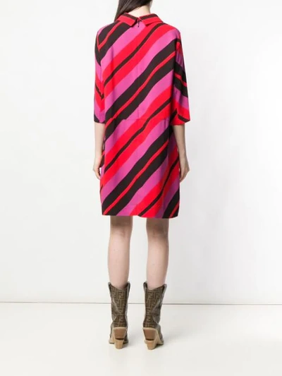 Shop Marni Striped Pointed Collar Dress In Red