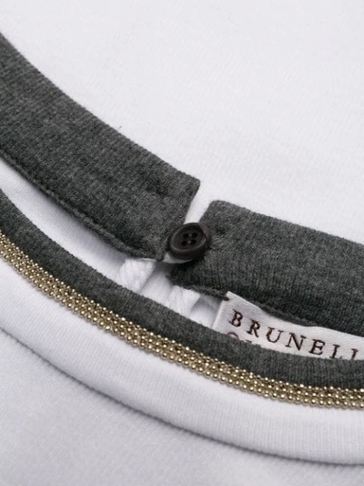 Shop Brunello Cucinelli Striped Embellished Neck T-shirt In White