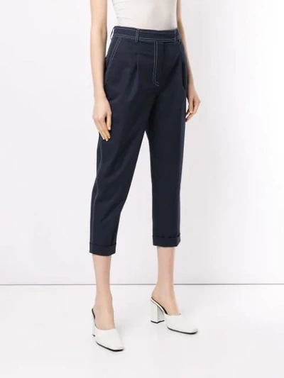 Shop Jour/né Contrast Stitching Cropped Trousers In Blue