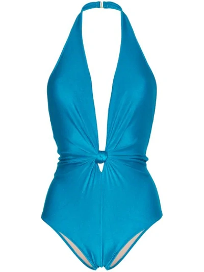 Shop Adriana Degreas Vishy Halterneck Swimsuit In Blue