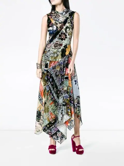 Shop Erdem Sleeveless Floral Print Velvet Panelled Dress In Multicolour