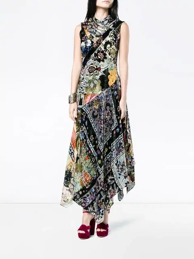 Shop Erdem Sleeveless Floral Print Velvet Panelled Dress In Multicolour
